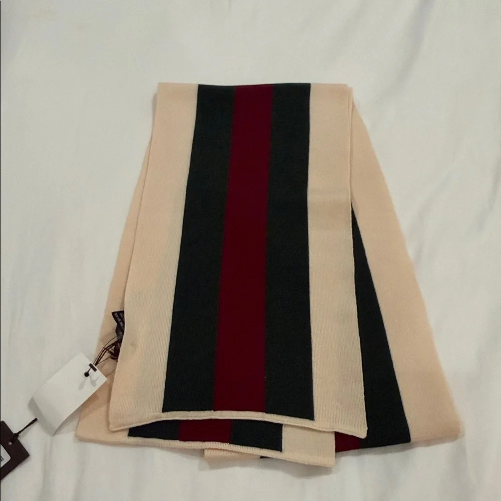 Gucci Cream Scarf with Green & Red Web Stripes